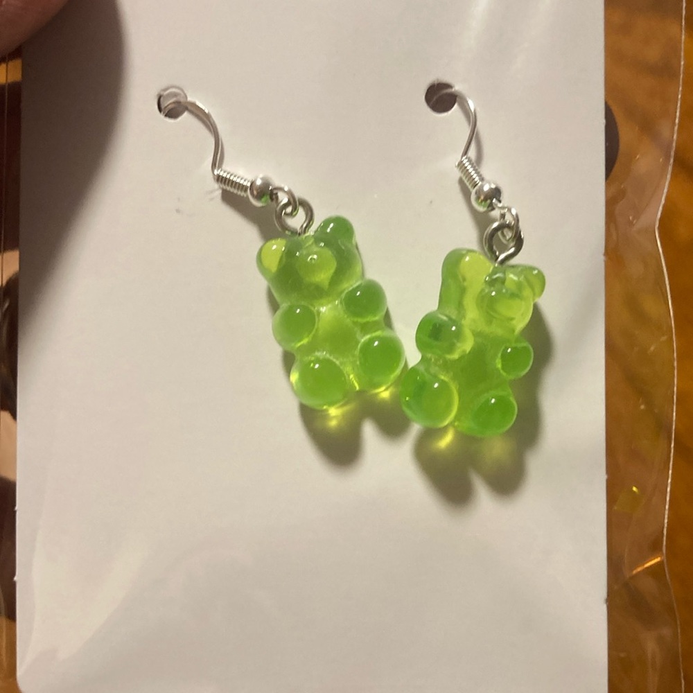 Green Gummy Bear earrings.